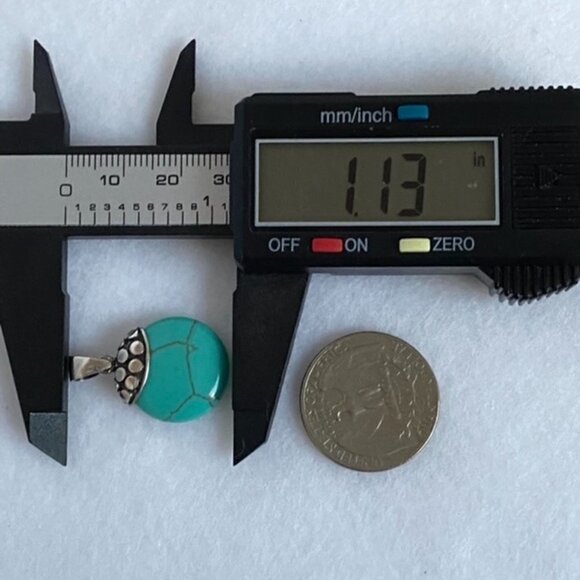 Sterling Silver 925 Round Faux Turquoise Bali Style Pendant Necklace 17" Chain - Picture 13 of 16